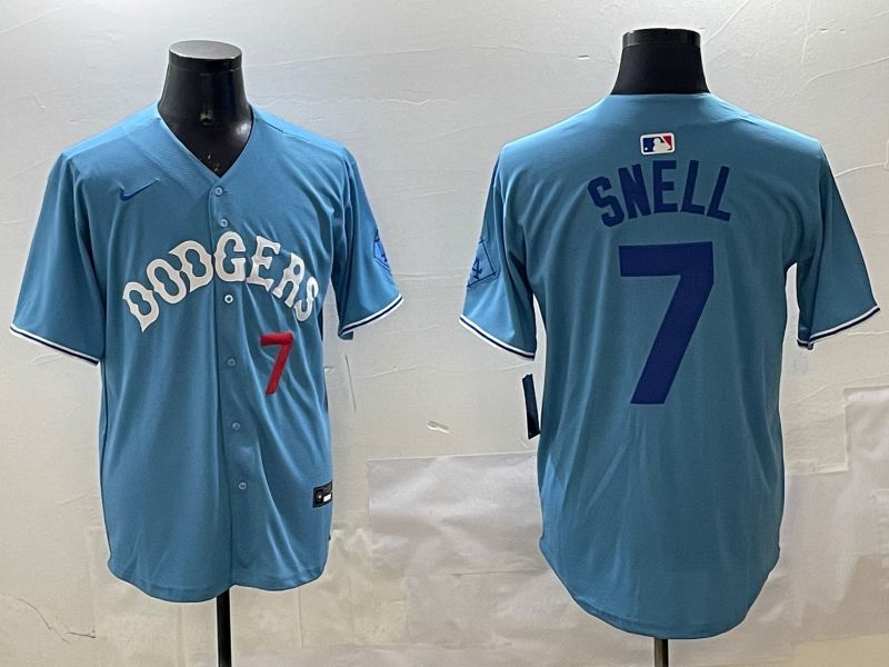 Men Los Angeles Dodgers 7 Snell Light Blue Joint Name 2025 Nike MLB Jersey style 22
